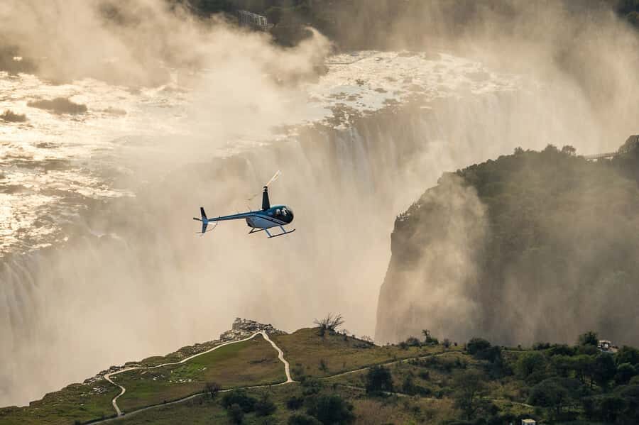 Victoria Falls Helicopter Flights - From Livingstone to the falls, one clean transfer